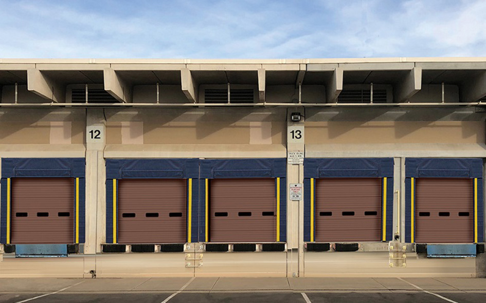 Commercial garage doors on a warehouse