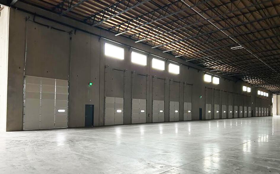 Commercial garage doors on a warehouse