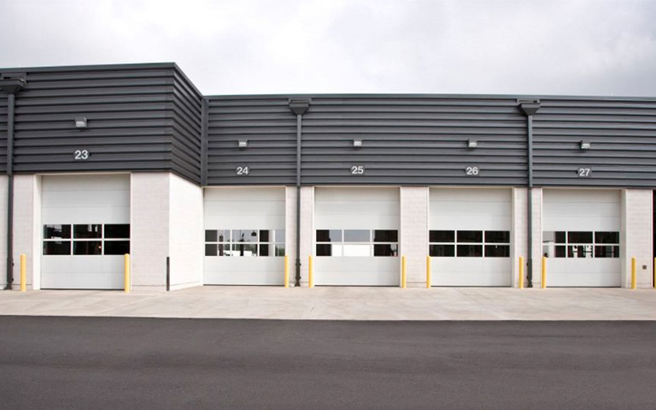 Commercial garage doors on a warehouse